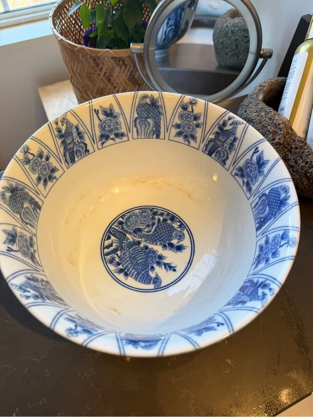 Vintage Blue and White Floral Porcelain Serving Bowl - Picture 2 of 6